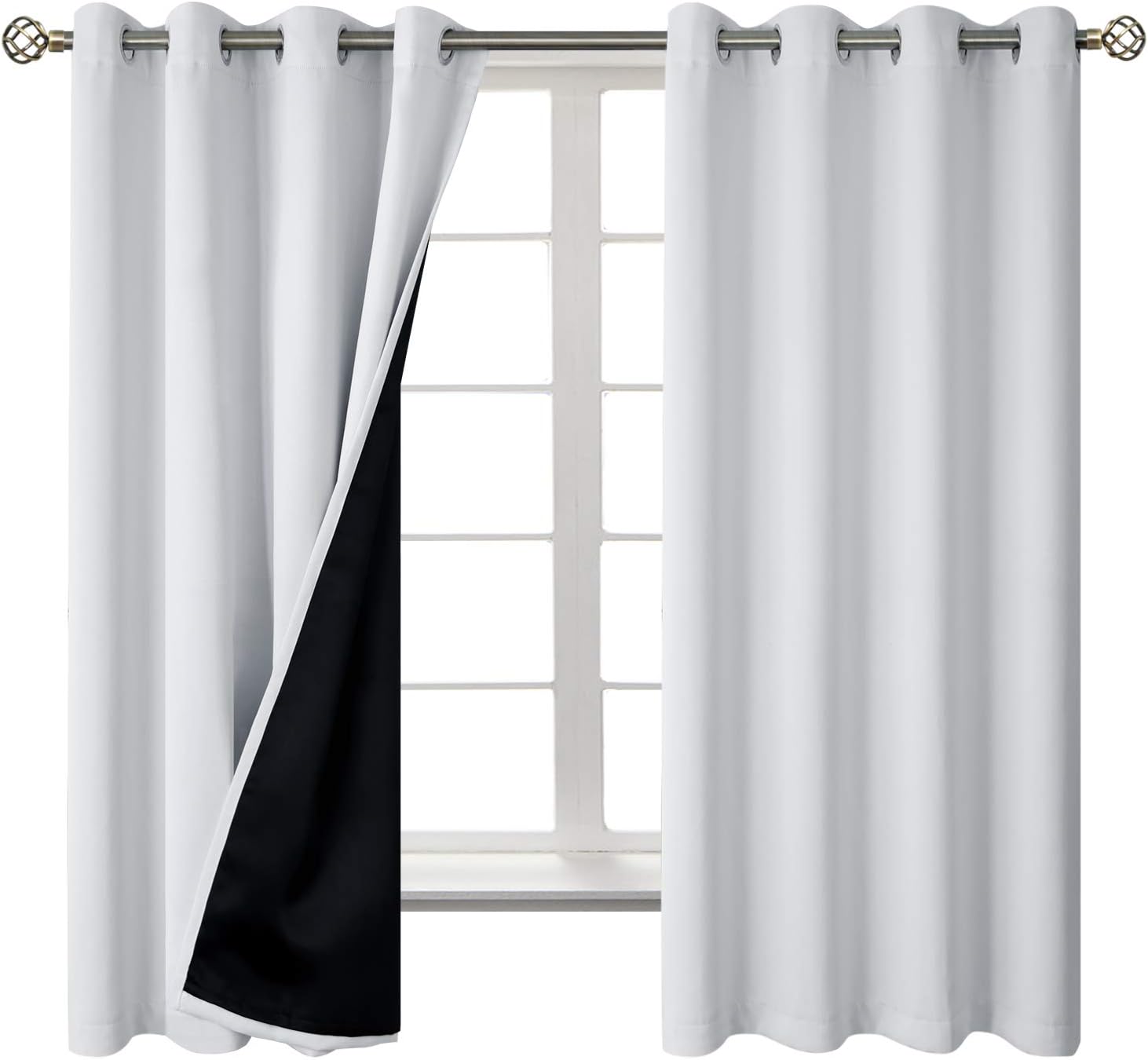 BGment Greyish White 100% Blackout Curtains for Bedroom 63 Inch Length 2 Panels Set, Thermal Insulated Full Light Blocking Grommet Noise Ca…