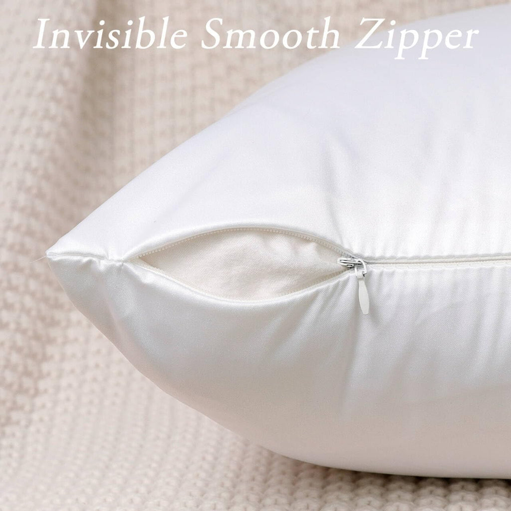 Faylapa 4 Pack Satin Throw Pillow Cases, White Heavy Silk Satin Decorative Pillow Covers Solid Dyed Soft Pillow Cover Home Decor,16" x 16"…