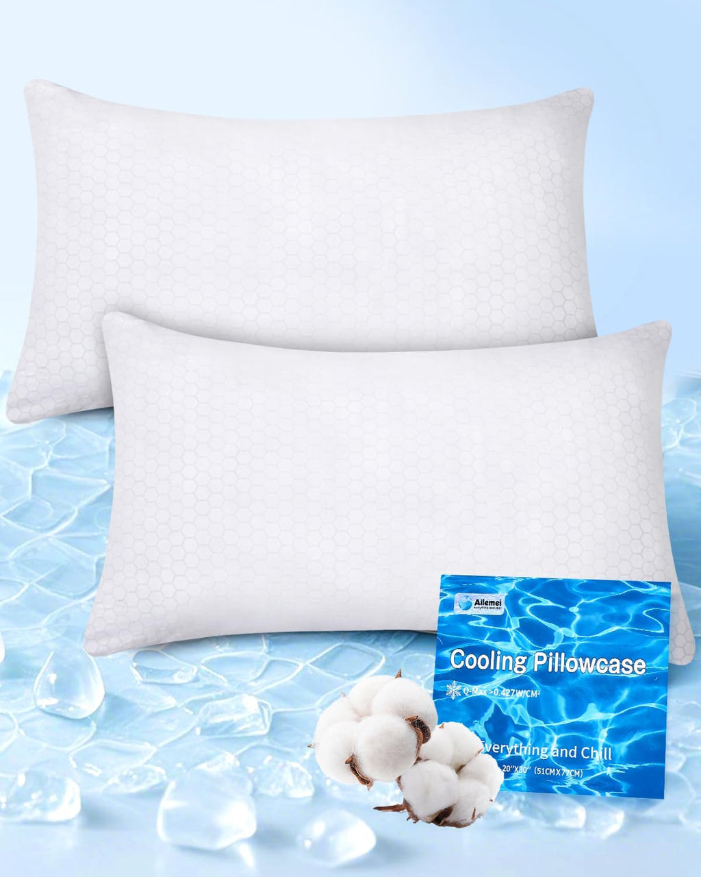PCM Gel Print Cooling Pillow Cases Only, Standard Size Set of 2 with Double Sided Cold, Moisture Wicking Pillowcase Covers with Hidden…