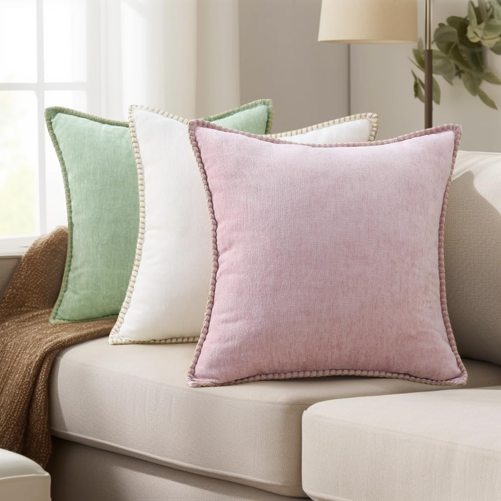 decorUhome Summer Chenille Soft Cozy Throw Pillow Covers 26x26 Set of 2, Modern Farmhouse Boho Velvet Decorative Euro Sham Pillow Cases wit…