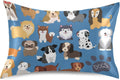 Dogs Cute Blue Print Pillow Covers Silk Pillowcase for Hair and Skin Soft Breathable Smooth Cooling Satin Pillowcase Queen Size Pillow…