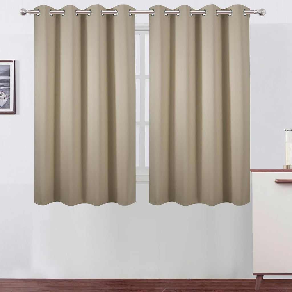 Lemomo Blackout Curtains 66 x 54 Inch Long Beige Curtains Set of 2 Panels Room Darkening Curtains for Bedroom and Living Room 54 Inch silver