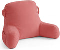 Unisakey Portable Comfy Reading Pillows for Bed Sitting Up(Dark Pink Oeko-Tex), Velvet Back Pillow with Arms & Pockets for Adults…