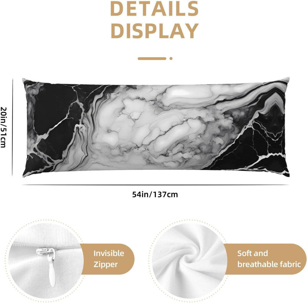 Sovvin Black and White Marble Body Pillow Cover Long Pillow Case with Zipper Decorative Soft Cushion Bedding Pillowcase for Couch Be…