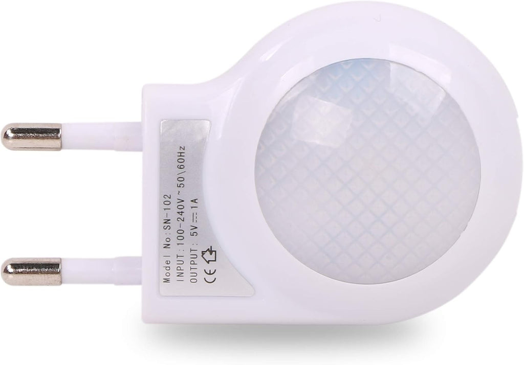4 Pack of White EU 2-pin Plug - Portable Plug-in 0.7W Travel LED Night Light with Light Sensor Controlled Dusk to Dawn, No USB Port
