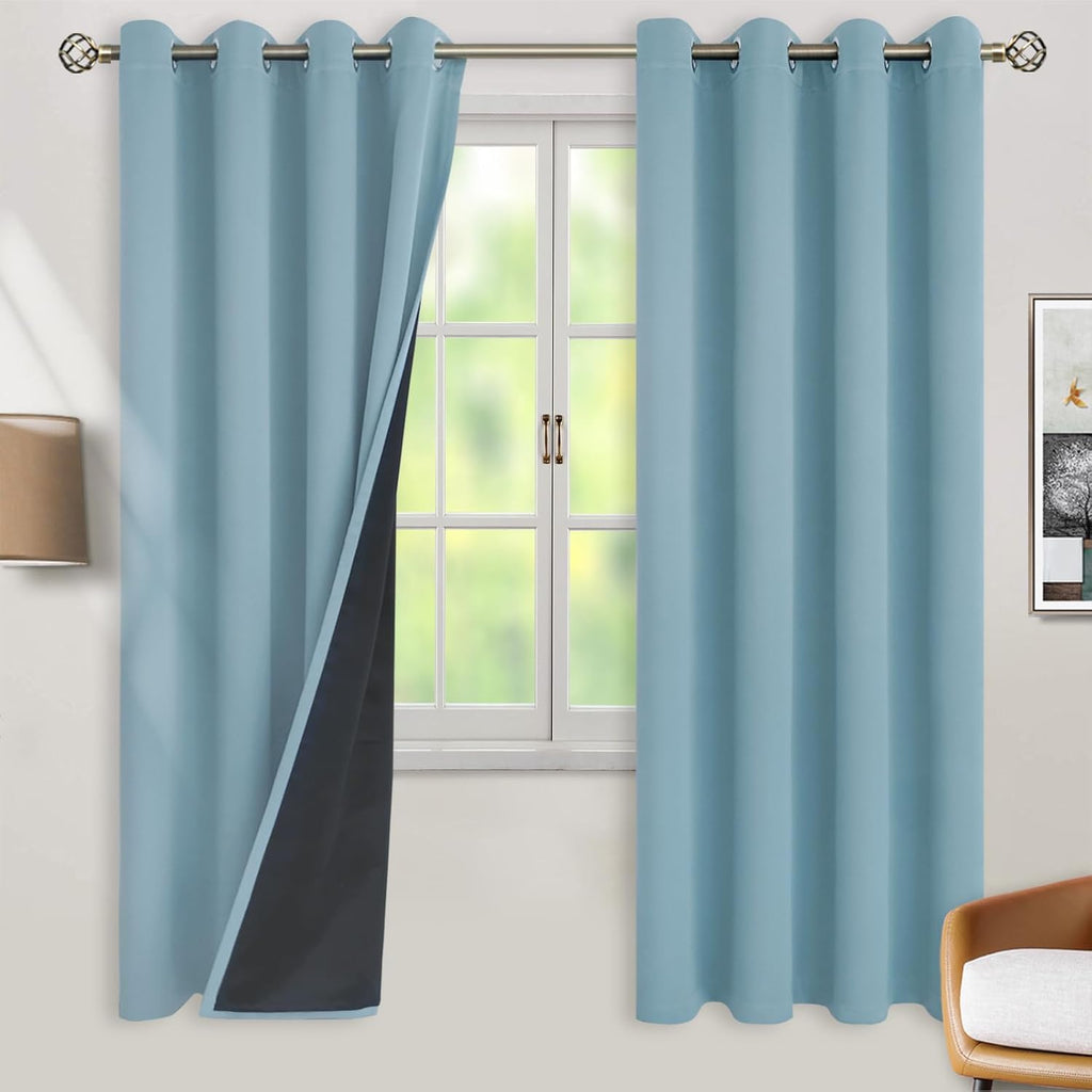 BGment Thermal Insulated 100% Blackout Curtains for Bedroom with Black Liner, Double Layer Full Room Darkening Noise Reducing Grommet Curta…