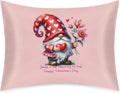 Valentine Pink Rose Gnomes Satin Pillowcase for Hair and Skin Soft Silk Pillow Case with Envelope Closure Cooling Pillow Cases Slip…