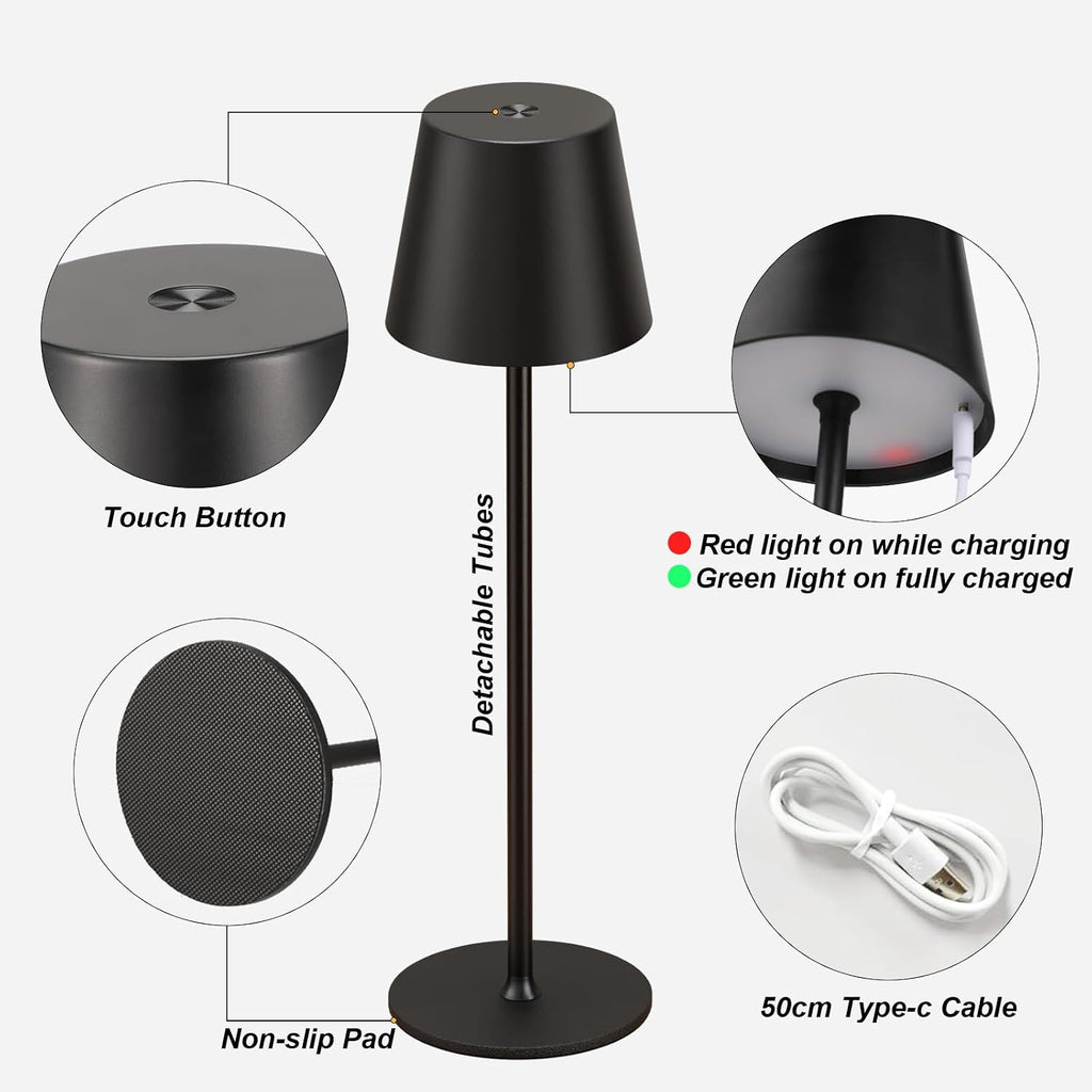 Kakanuo Cordless Table Lamp Rechargeable Black - KK 4 Pack Battery Operated Lamp for Dining Table, 3 Color Stepless Dimming Wireless Lamp…
