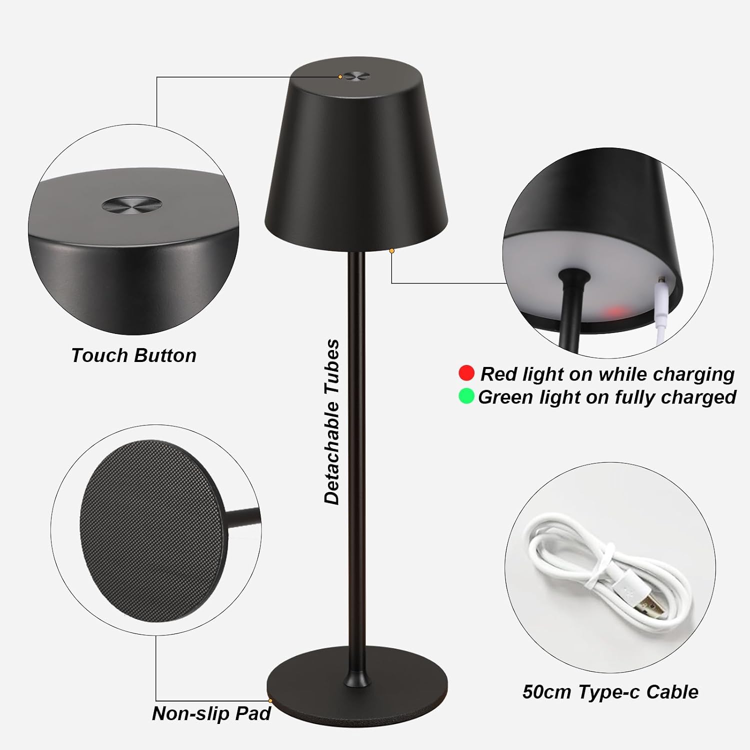 Kakanuo Cordless Table Lamp Rechargeable Black - KK 4 Pack Battery Operated Lamp for Dining Table, 3 Color Stepless Dimming Wireless Lamp…