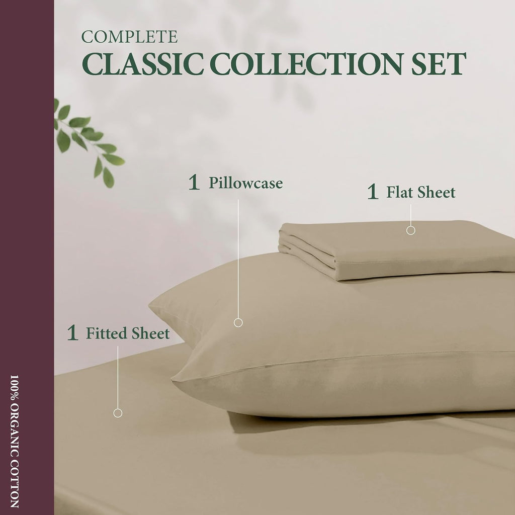 AshtonSheets 100% Organic Cotton Sheets Twin Size - 3 PC Organic Cotton Twin Size Percale Weave Sheet Set, Soft, Cooling, Crisp & Breathabl…