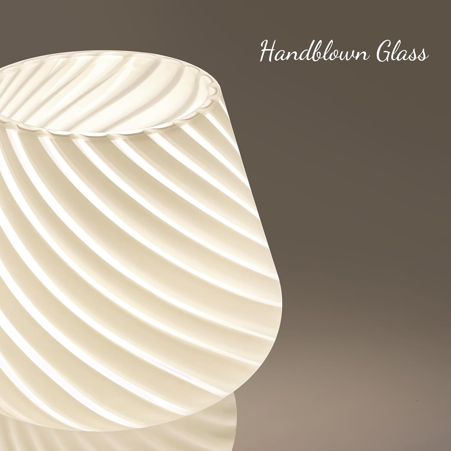 ONEWISH Mushroom Lamp-Small Bedside Table Lamp with Striped Glass, Nightstand Lamp for Bedroom, Living Room, 3000K E26 Bulb Included(White)