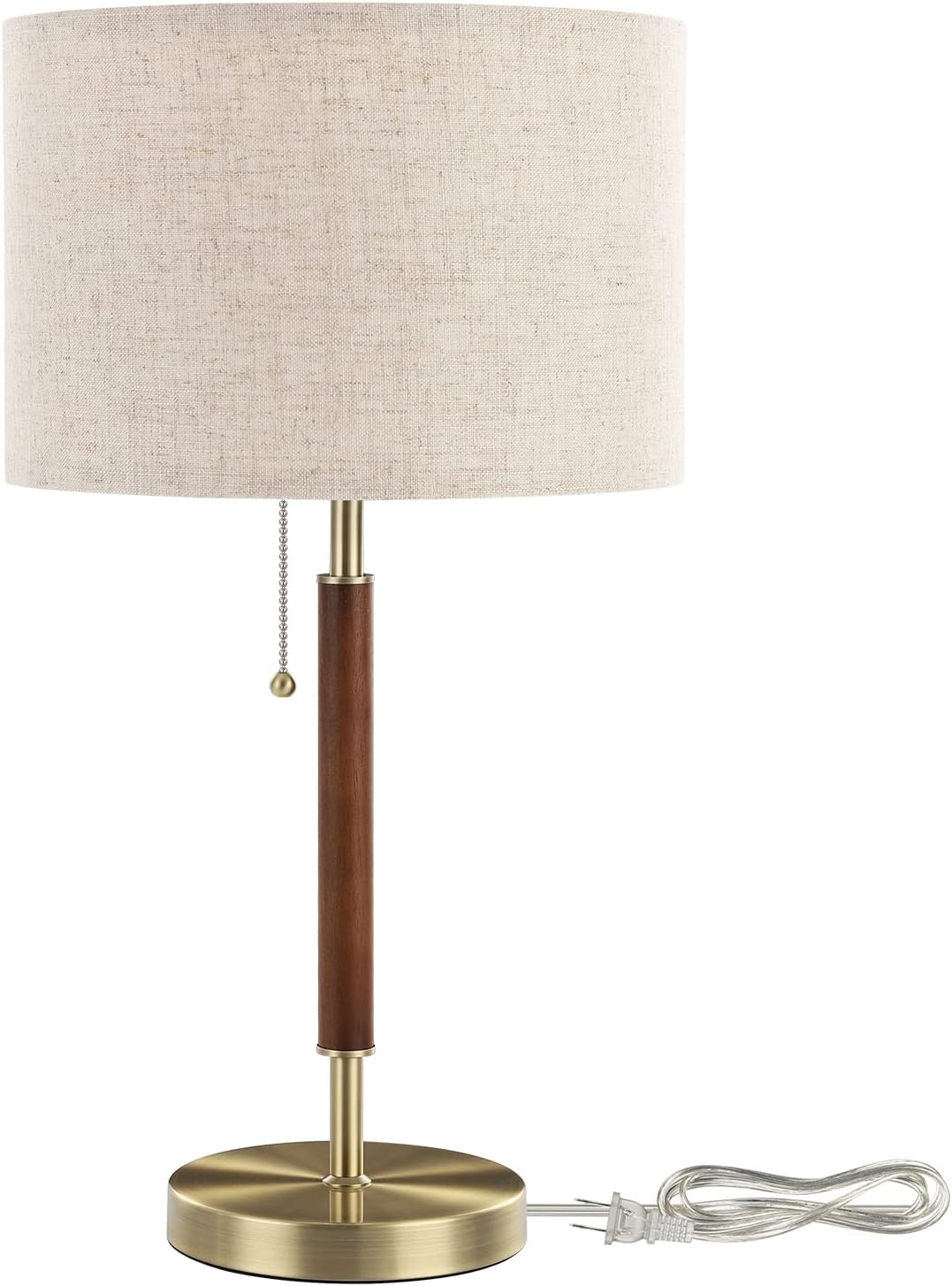 EDISHINE Mid Century Table Lamp, Bedside Lamp with Pull Chain Switch, Solid Wood & Metal Pole, Modern Nightstand Table Lamp for Living…