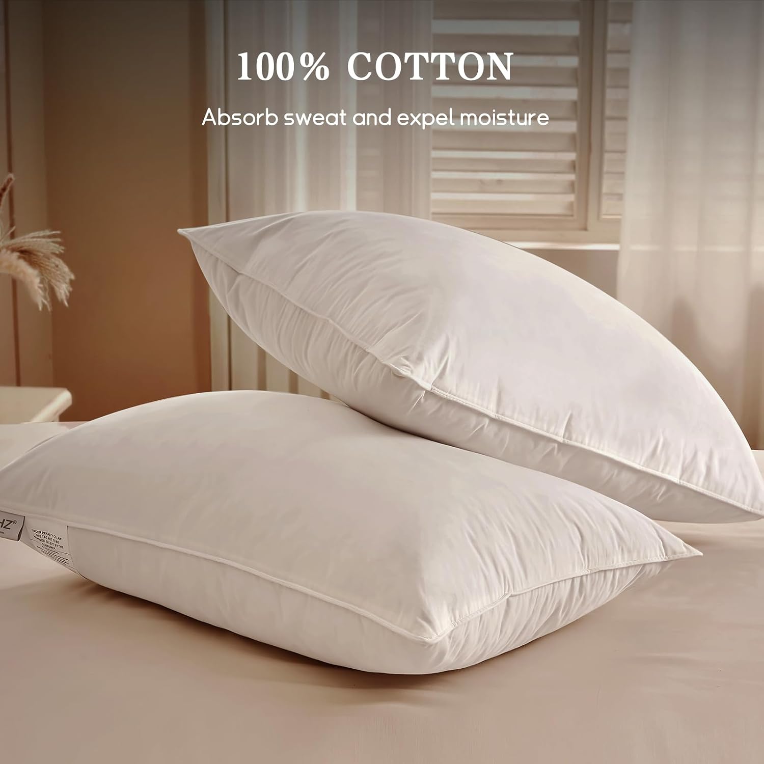 BHZ Goose Down Feather Pillows Queen Size Set of 4, Luxury Hotel Alternative Collection Bed Pillows for Sleeping Firm Soft Support for…