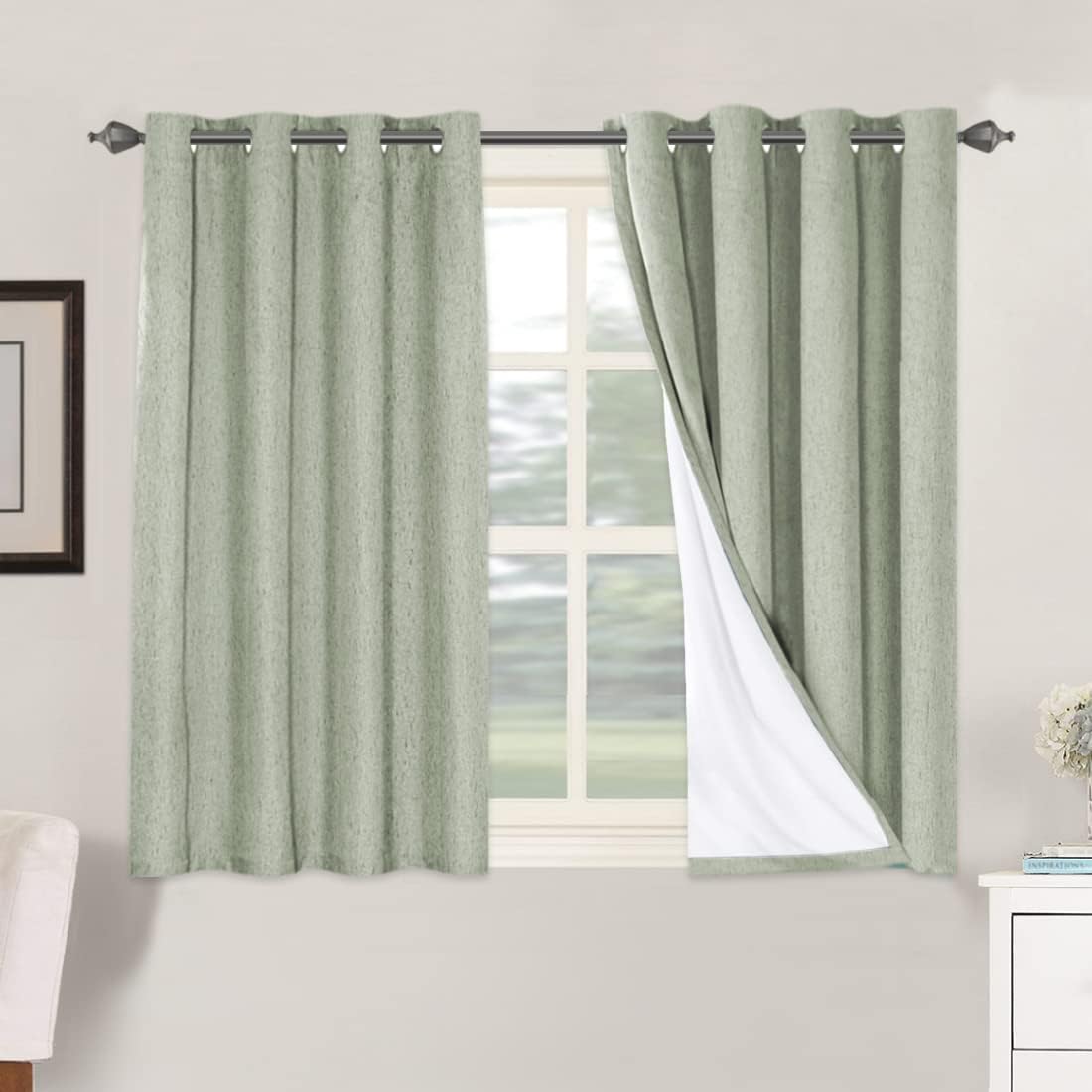 H.VERSAILTEX Linen Blackout Curtains 45 Inches Long 100% Absolutely Blackout Thermal Insulated Textured Linen Look Curtain Draperies…