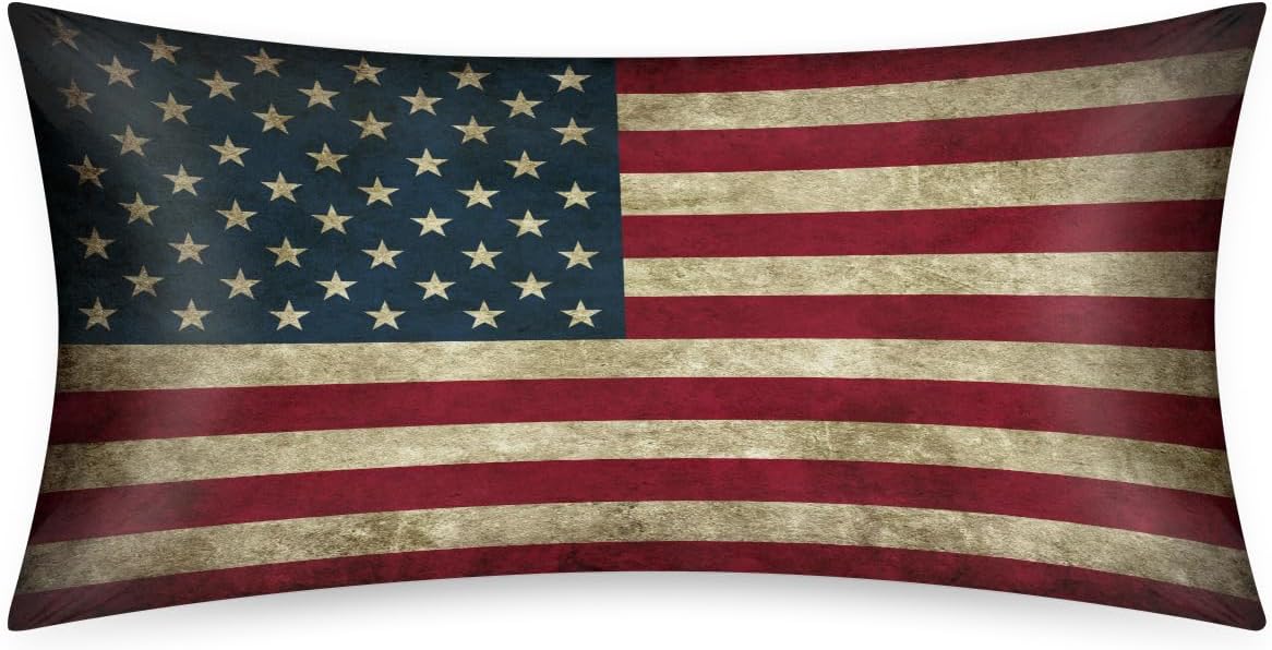 Flag Retro American Satin Silk Pillowcase for Hair and Skin Pillow Cases King Size Soft Silk Pillow Case with Envelope Closure Print…