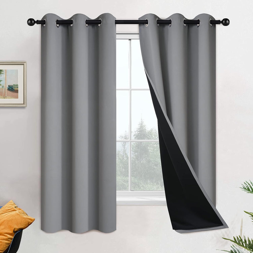 Yakamok 63 Inch Length 100% Blackout Curtains for Bedroom, 2 Thick Layers Thermal Insulated Grommet Total Blackout Drapes with Black Liner…