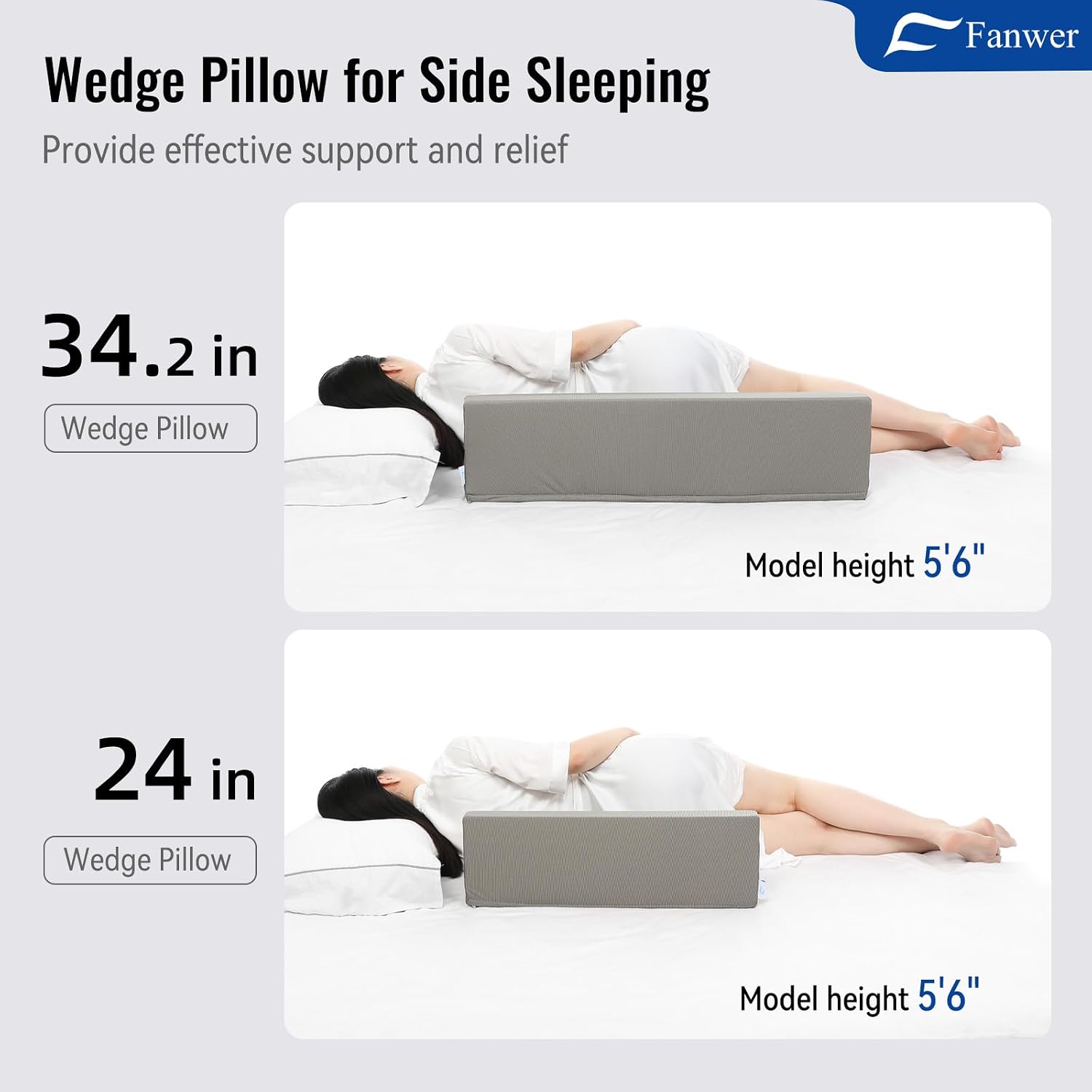 Fanwer 24in Bed Wedge Pillow for Sleeping Body Position Wedges Back Positioning Elevation Pillows Blue Pray Case Pregnancy Bedroom…