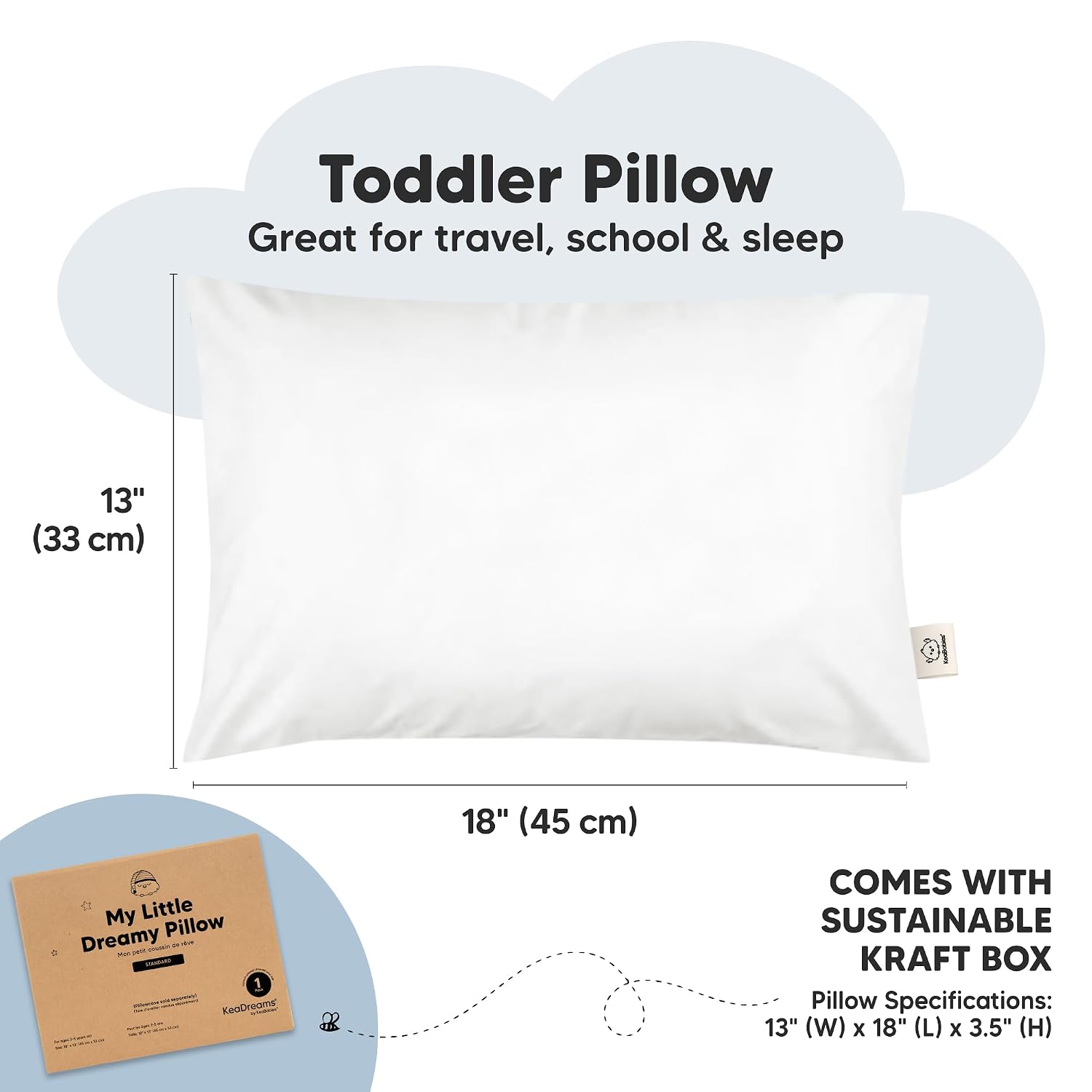 KeaBabies 1-Pack Toddler Pillows 2 Year Old to 5-13x18 Soft Organic Cotton Kids Pillow for Sleeping, Travel, School, Daycare, Nap…