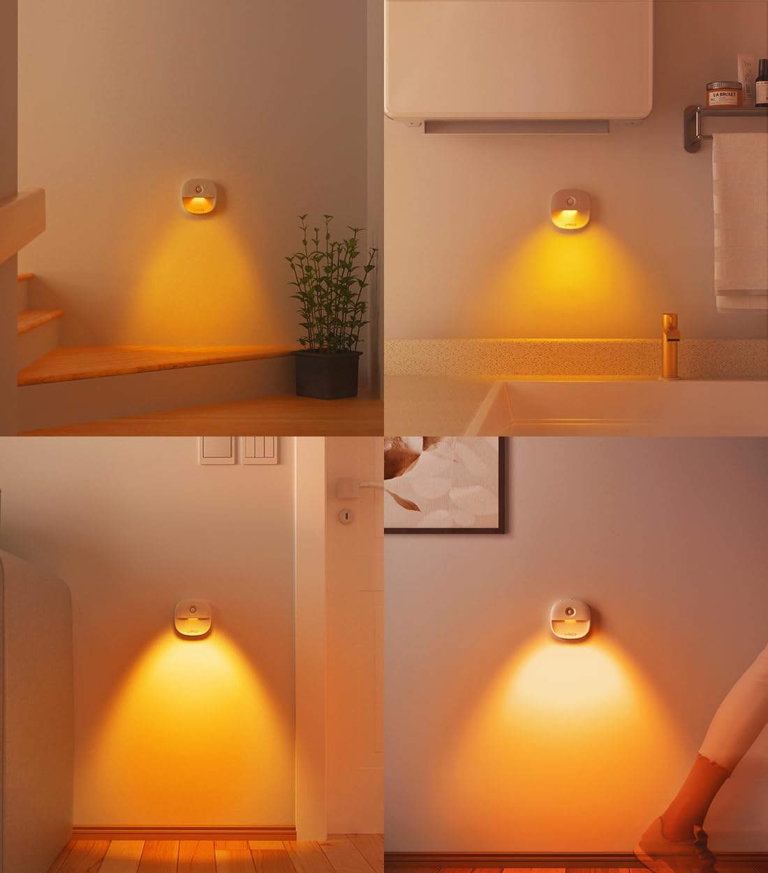 Lyridz Rechargeable Battery Night Light with Motion Sensor, Dimmable Amber Nightlights for Bathroom, Bedroom, Hallway, Stairs, Pet House…