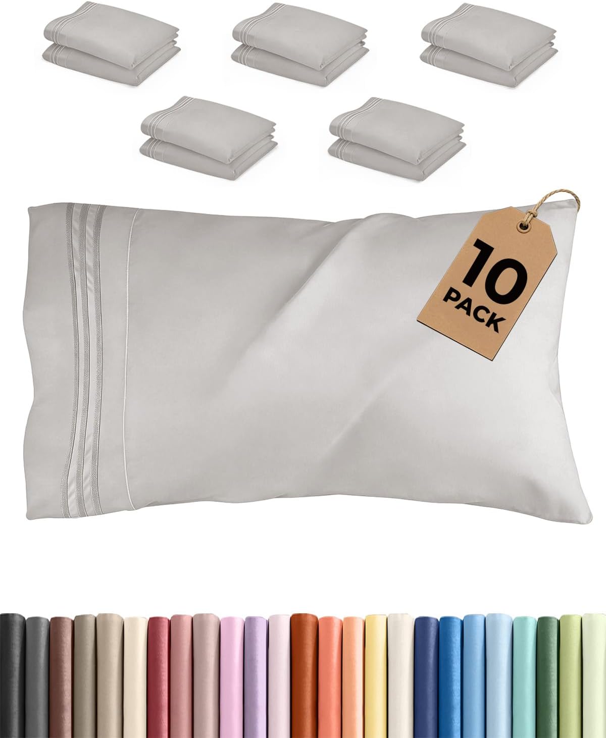 King Standard Pillow Cases Set of 10 - Ultra Soft Hotel Quality Pillowcase Covers - Comfy & Wrinkle Free - Shrink & Fade Resistant…