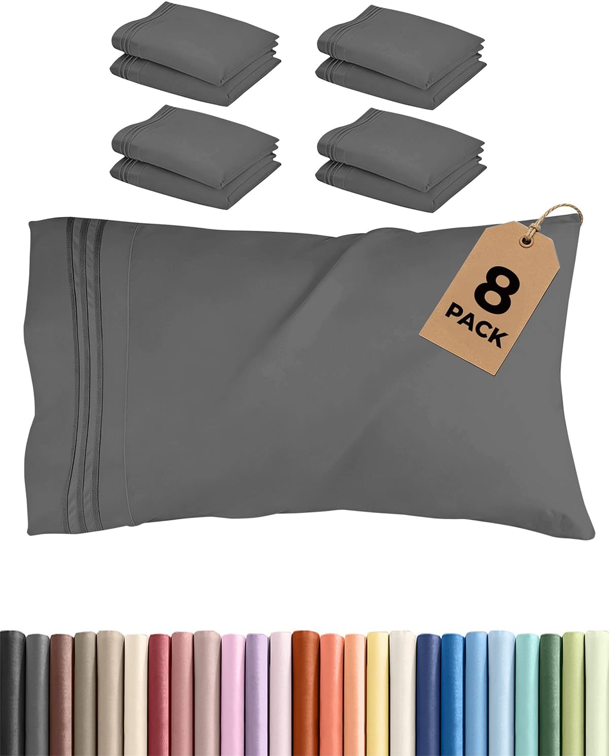King Pillow Cases Set of 8 - Ultra Soft Hotel Quality Pillowcase Covers - Comfy, Cozy & Wrinkle Free - Shrink, Stain & Fade Resistant…