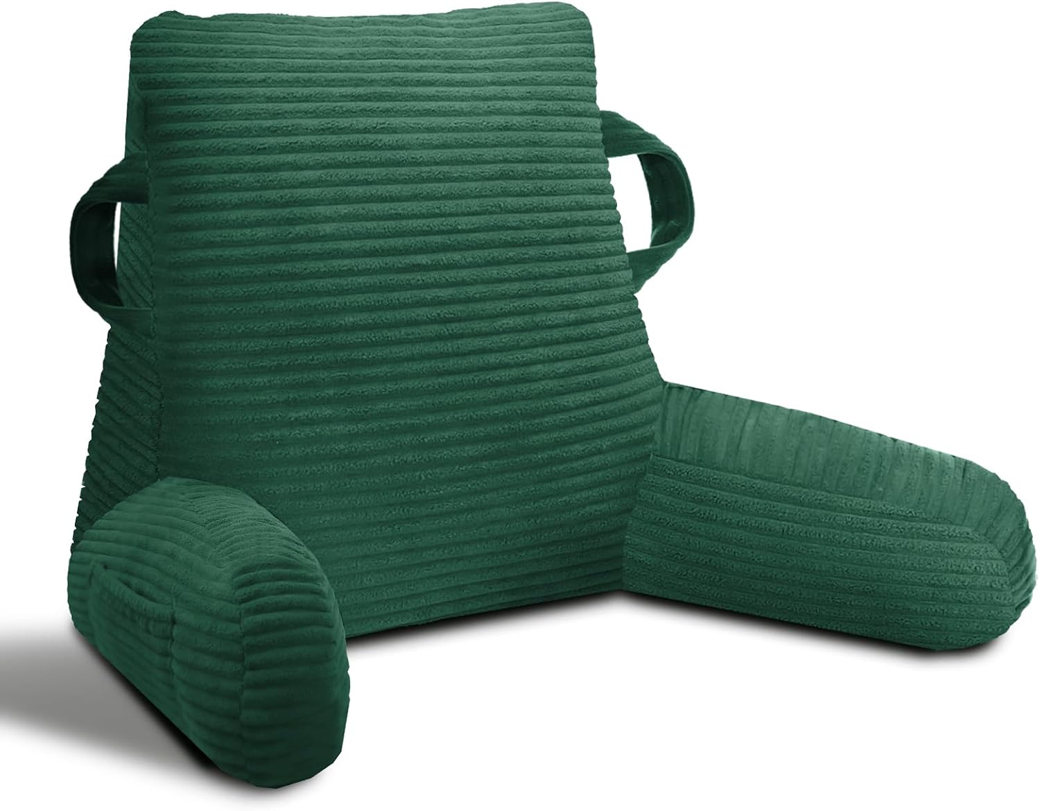 Reading Pillow for Sitting in Bed Adult, Bed Reading Pillow with Shredded Memory Foam, Back Pillow for Sitting with Arms and Pockets, Green