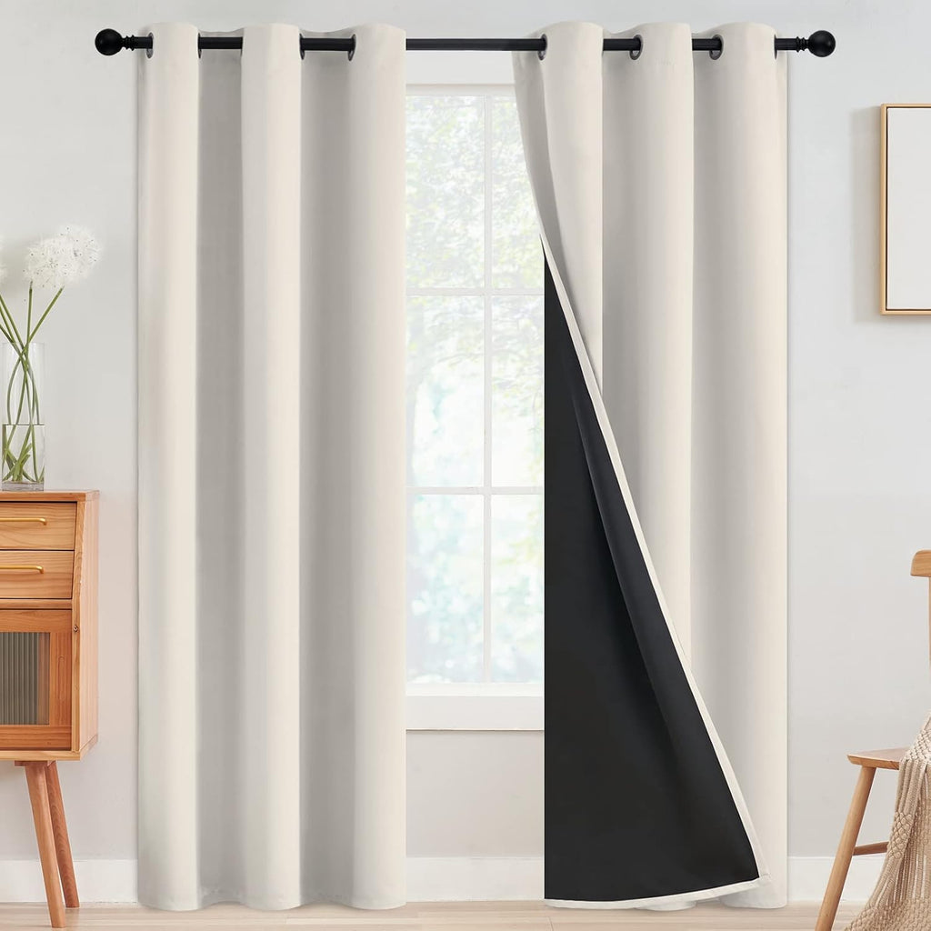 SimpleHome 100% Blackout Curtains for Bedroom, Thermal Insulated Grommet Window Drapes Room Darkening Cream Curtains for Living Room with Bl…