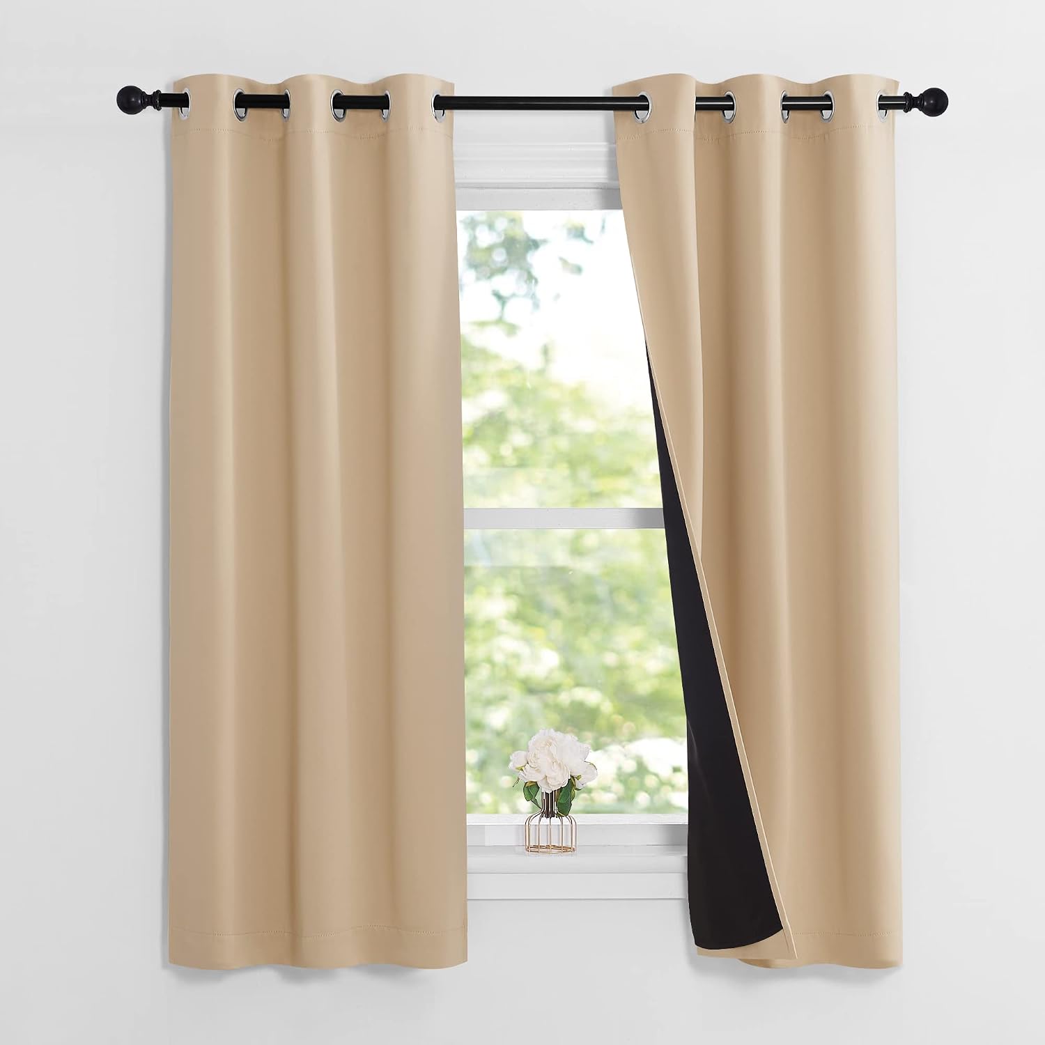 Nicetown Bedroom Full Blackout Curtain Panels, Set of 2 Pcs, 37 by 60-inch, Biscotti Beige, Super Thick Insulated Grommet Drapes, Double-La…