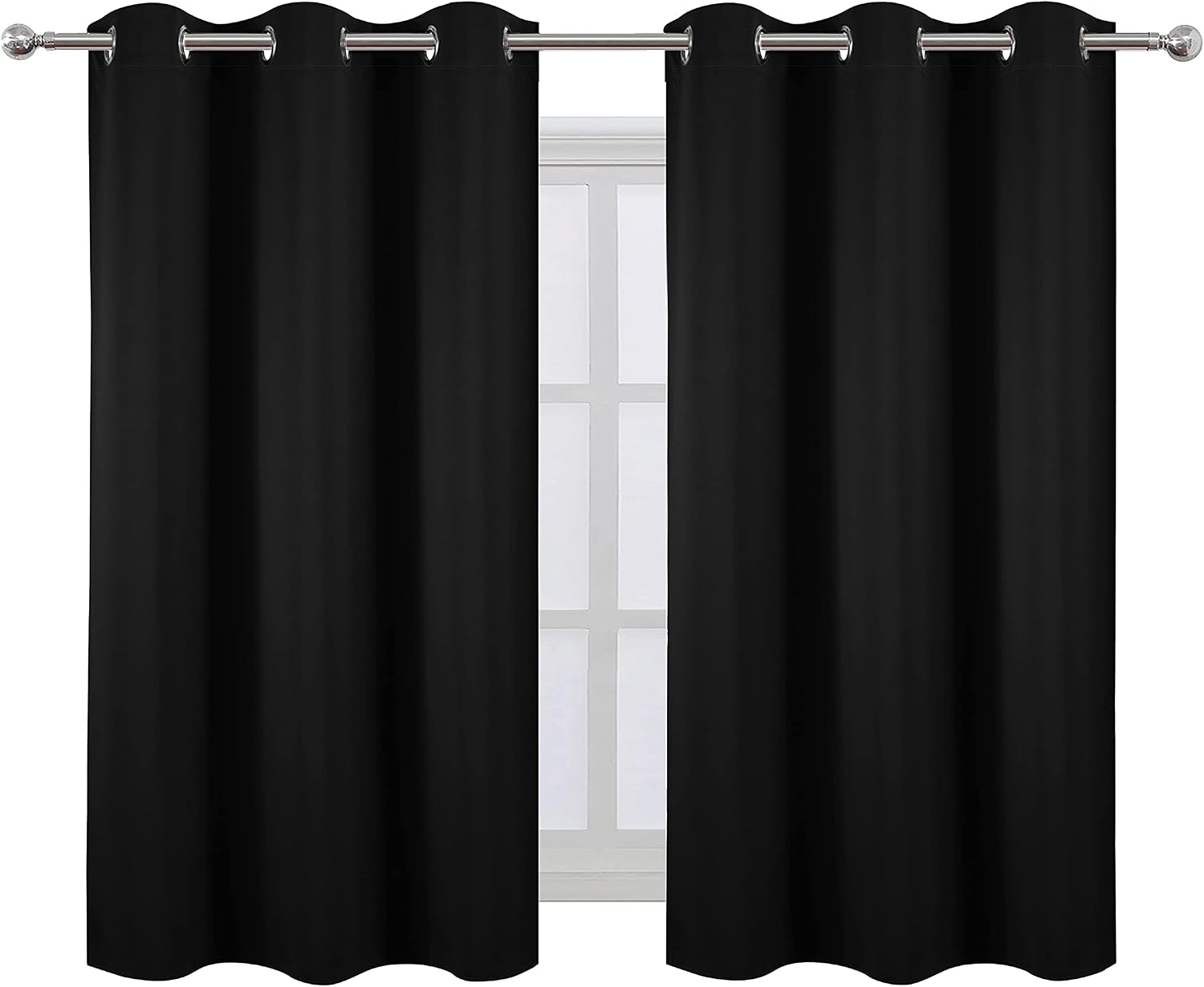 Lemomo Black Blackout Curtains 42 x 54 Inch Length Set of 2 Panels Grommet Bedroom Curtains for Living Room 54 Inch Black