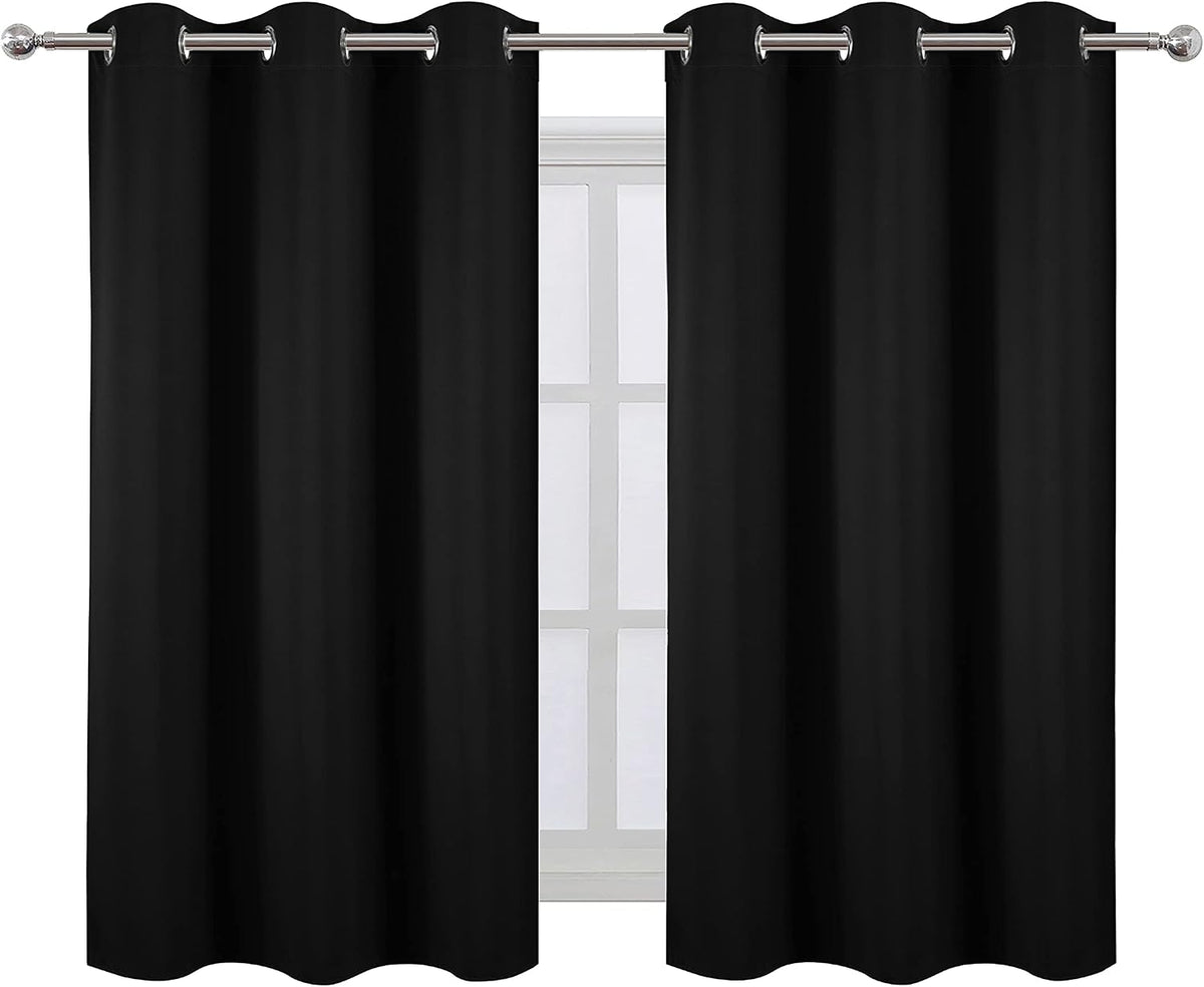 Lemomo Black Blackout Curtains/38 x 54 Inch/Set of Two Panels Grommet Living Room Curtains 54 Inch Black