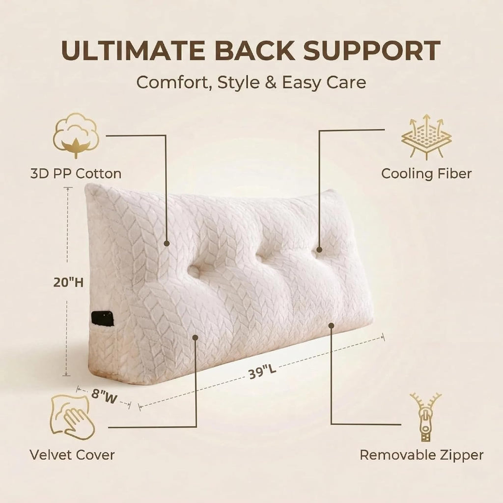Headboard Pillow Twin Size, Reading Pillow for Bed, Leaf Pattern Wedge Pillow, Tufted Backrest Support, Headboard Substitute, Beige