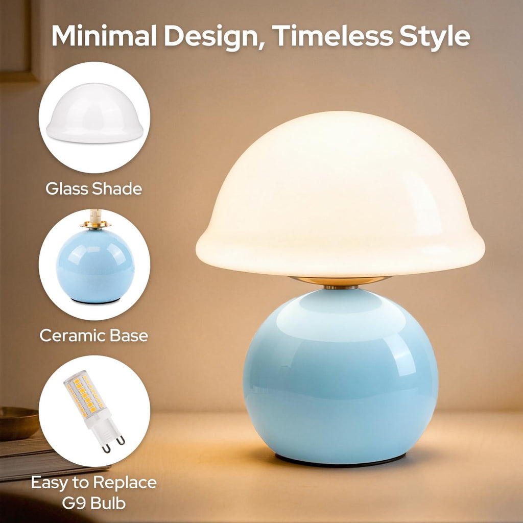 Mushroom Table Lamp for Bedroom, Cozy Bedside Lamp with Glass Shade, Stepless Dimmable Nightstand Lamp for Relaxing Bedroom Decor &…