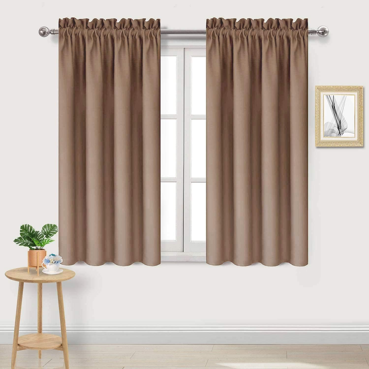 Dwcn Blackout Curtains Room Darkening Thermal Insulated Bedroom Curtains Window Curtain Panels, 42 x 45 inches Long, Set of 2 Khaki Rod Poc…