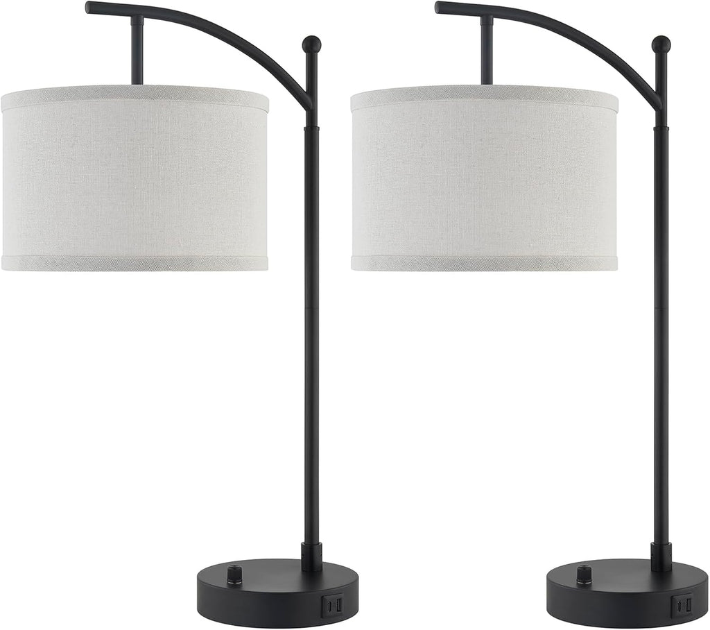 Table Lamp for Living Room Bedroom, 23.5" Table Lamps Set of 2 with USB C+A Ports, Bedside Lamps for Nightstand with Linen Lamp Shades, 2…