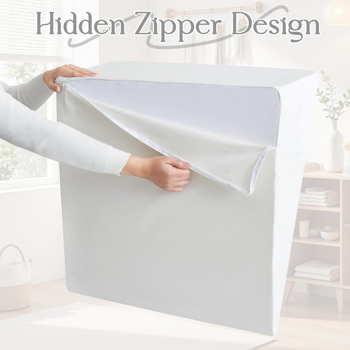 Cotton Wedge Pillow Cover for 24" x 24" x 12" Wedge Bed Pillow, Zippered Wedge Pillow Case Protector with Side Pocket, White (Pillow Not…