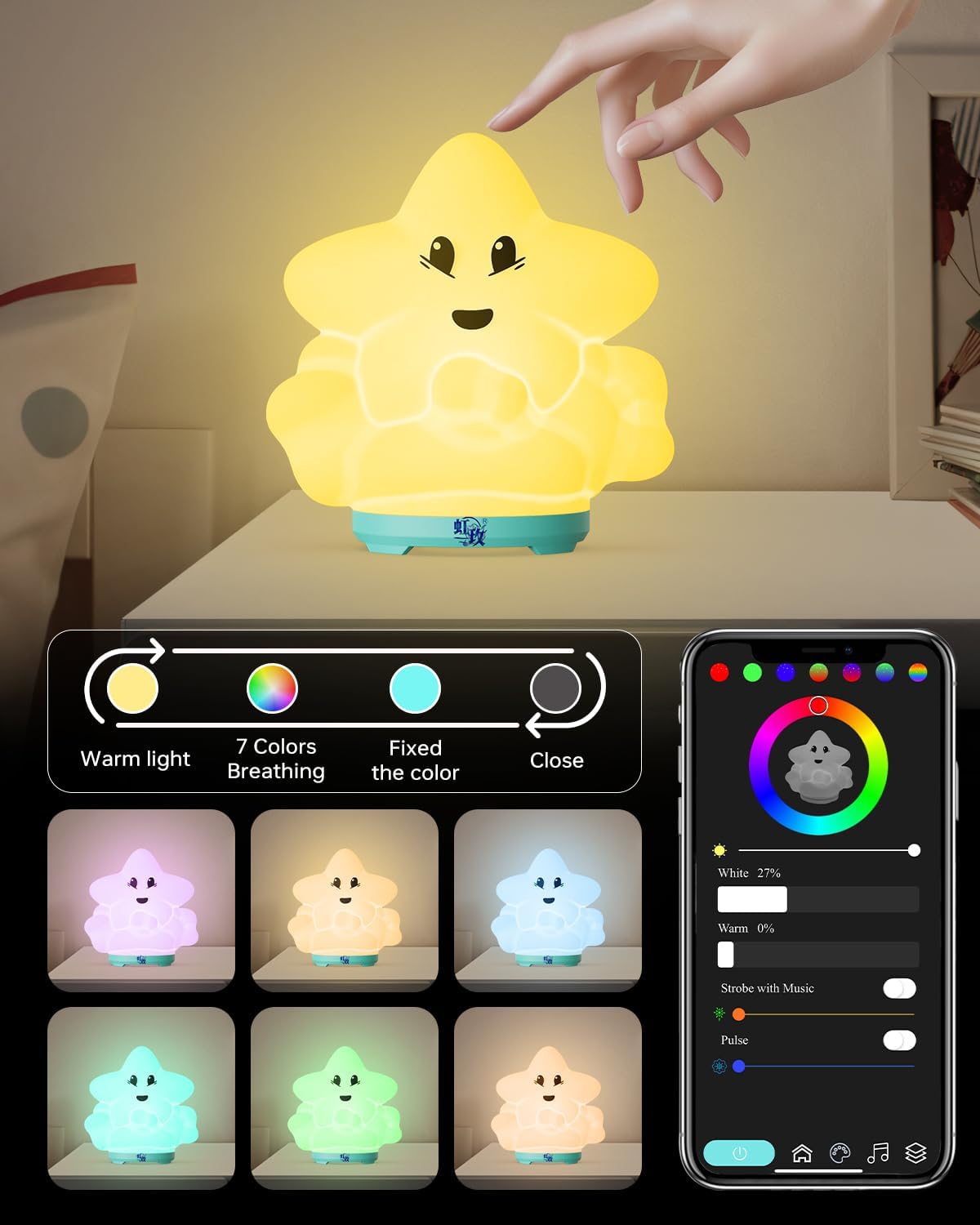 wapentake® Baby Night Light, Kids Night Light with Bluetooth Speaker & Music, Portable Nursery Night Light for Girls Bedroom, 16 Colors…