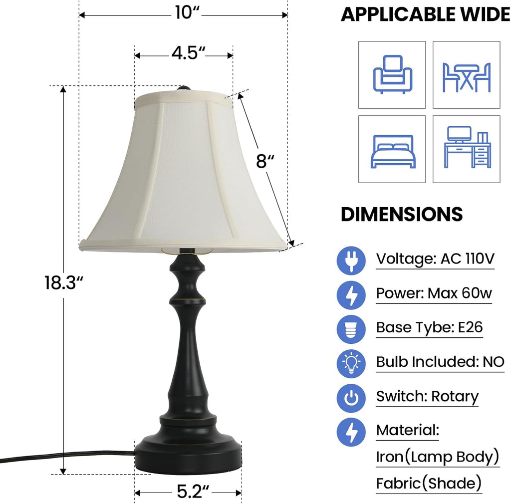 Traditional Table Lamp, Vintage Desk Lamp for Living Room with Fabric Shade, Farmhouse Bedside Lamp Black Finish for Bedroom Nightstand…