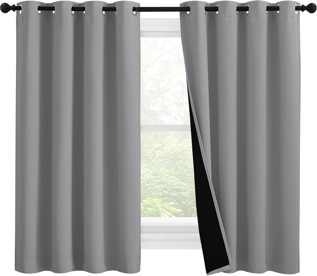 Nicetown Silver Grey 100% Blackout Curtains with Heat and Cold Blocking, Thermal Insulated 2-Layer Lined Drapes, Noise Cancellation Window…
