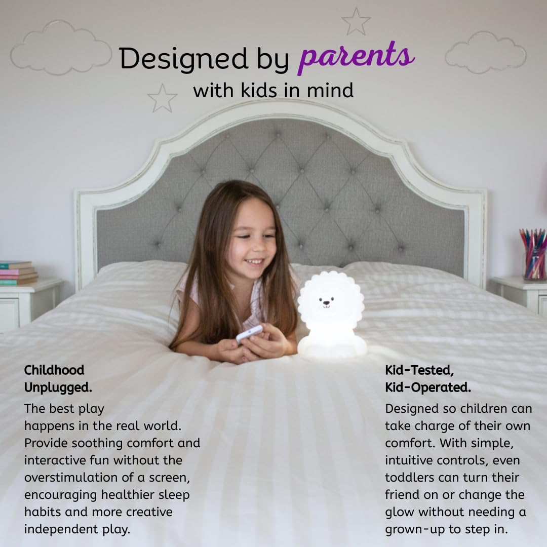 Lumipets Remote Control Silicone Night Light for Kids - Lion Design with 9 Soft Colors & Sleep Timer - Rechargeable, Battery-Operated…