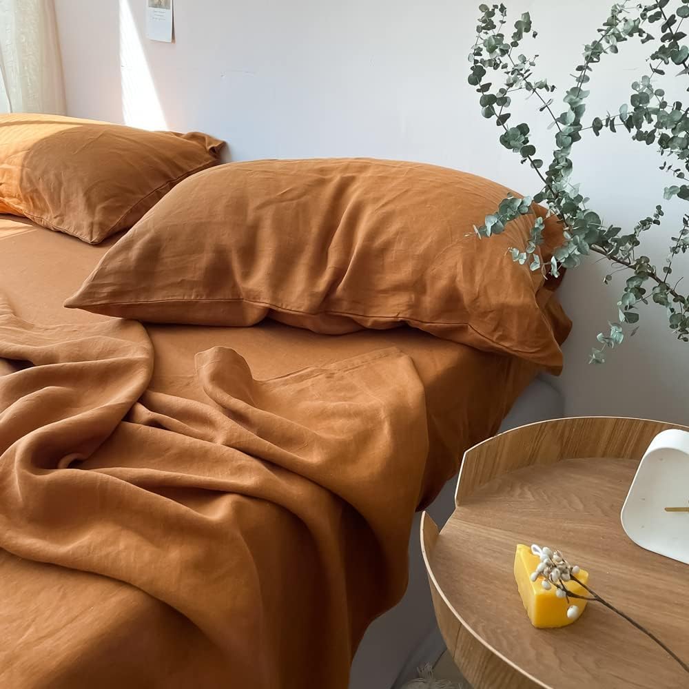 Simple&Opulence 100% Linen Pillowcases Basic Style Solid Color Set of 2, King Size Stone Washed Flax Pillow Cover Envelope Closure…