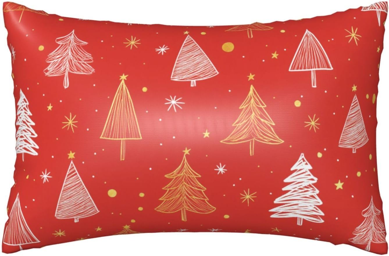 Satin Pillowcase for Hair and Skin White and Gold Xmas Tree Super Soft and Cooling Similar to Silk Pillow Case 1 Pack with Hidden Zipper…