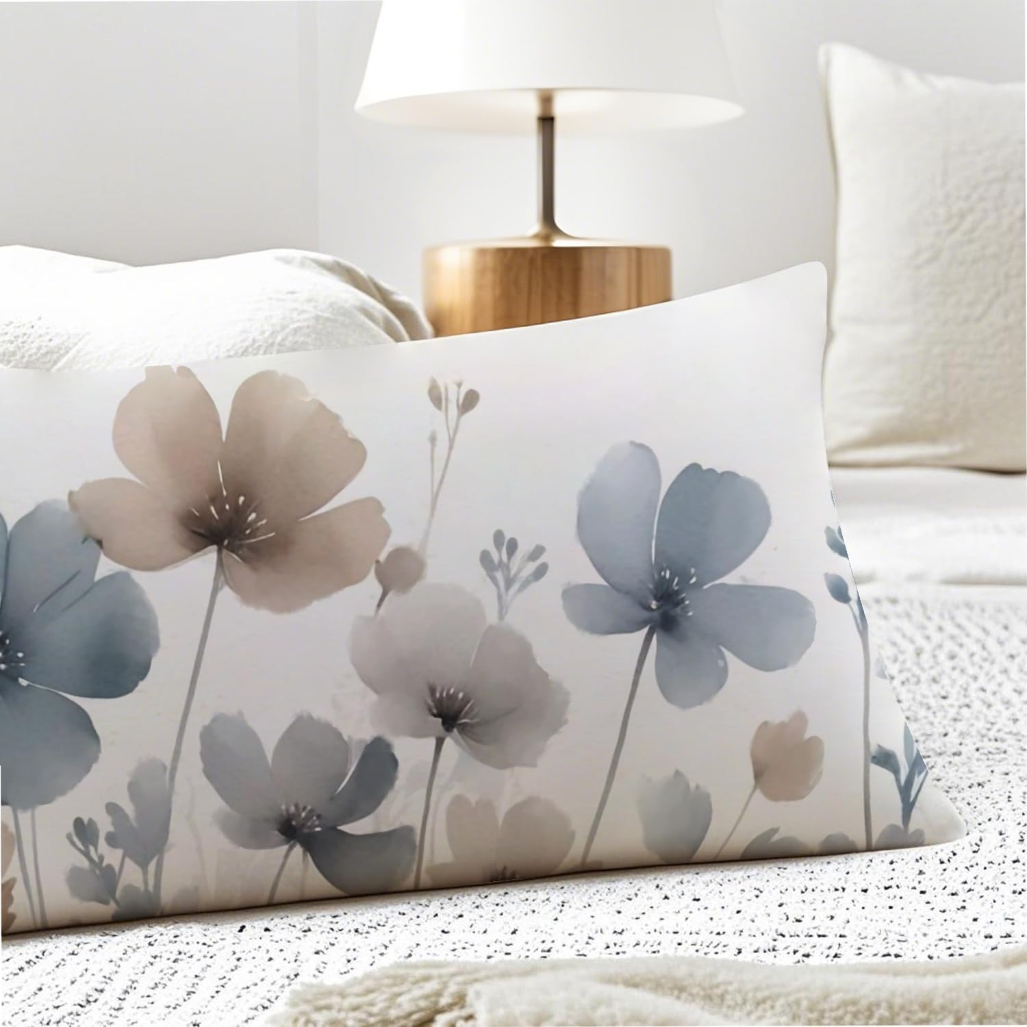 Vintage Watercolor Floral 20x54 Body Pillow Cover, Floral Room Decor, Abstract Blue Gray and White Flowers Botanical Decorative Long Body…