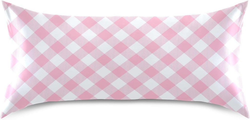 Plaid Squares Pillow Covers Silk Pillowcase for Hair and Skin Soft Smooth Breathable Cooling Satin Pillowcase King Size Pillow Case for…