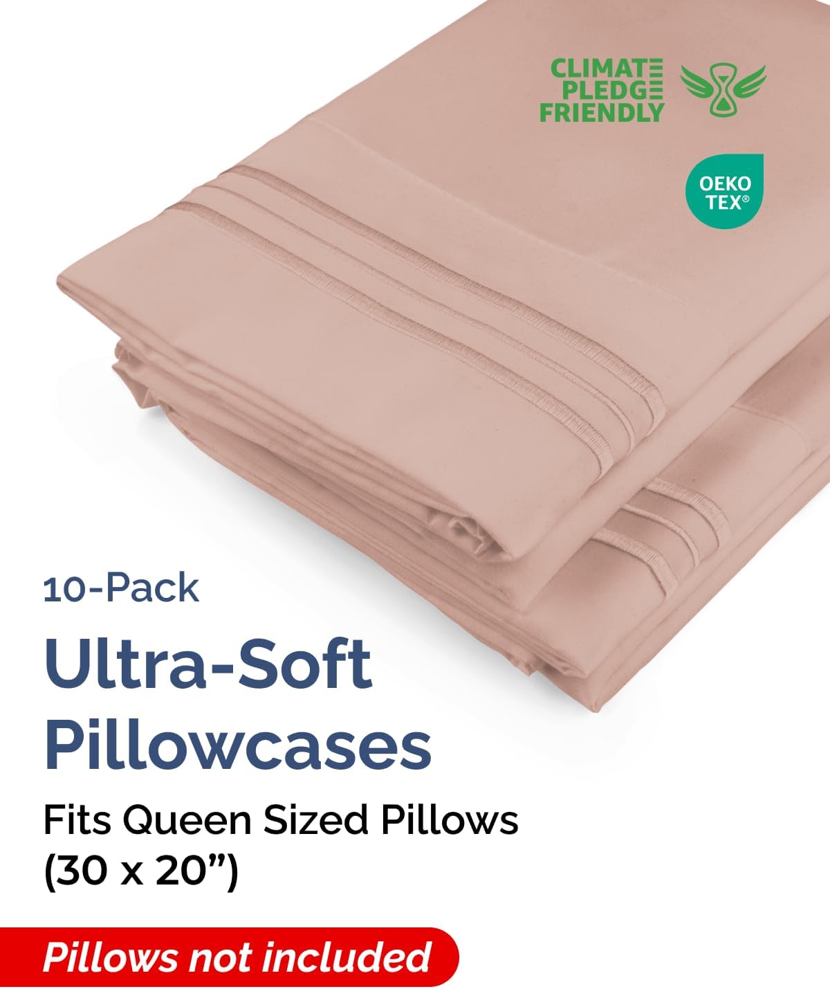 Queen Pillow Cases Set of 10 - Ultra Soft Hotel Quality Pillowcase Covers - Comfy, Cozy & Wrinkle Free - Shrink, Stain & Fade Resistant…