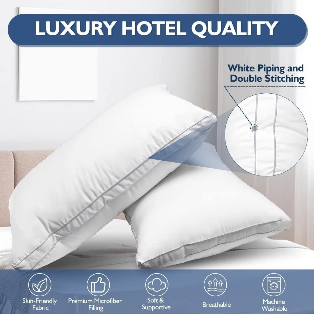 Jicuse Bed Pillows Standard Size Set of 2, Hotel Quality Standard Pillows 2 Pack for Sleeping with Soft Down Alternative Filling, Gusseted…