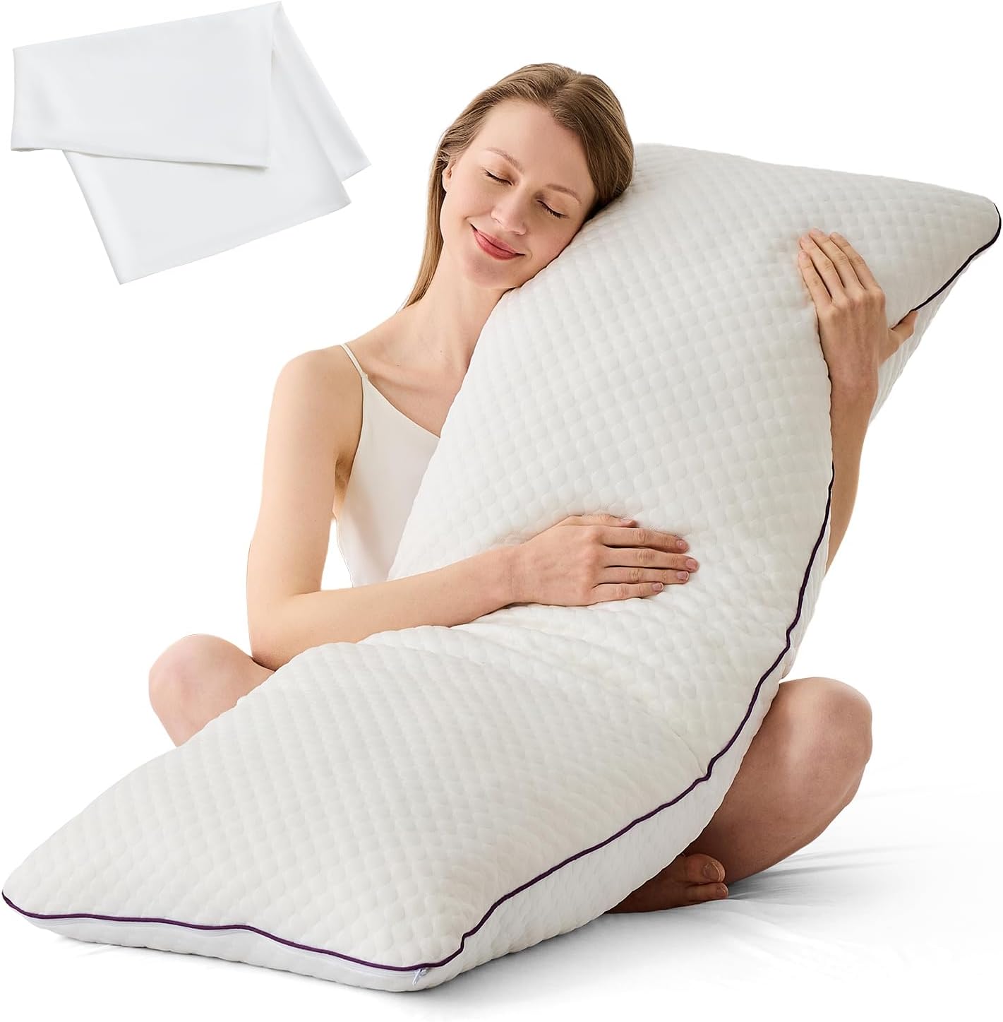 Homelab Cooling Adjustable Body Pillow (20x54) with White Bamboo Viscose Pillowcase Bundle, Full Body Support for Side Sleepers, Back, Hip…
