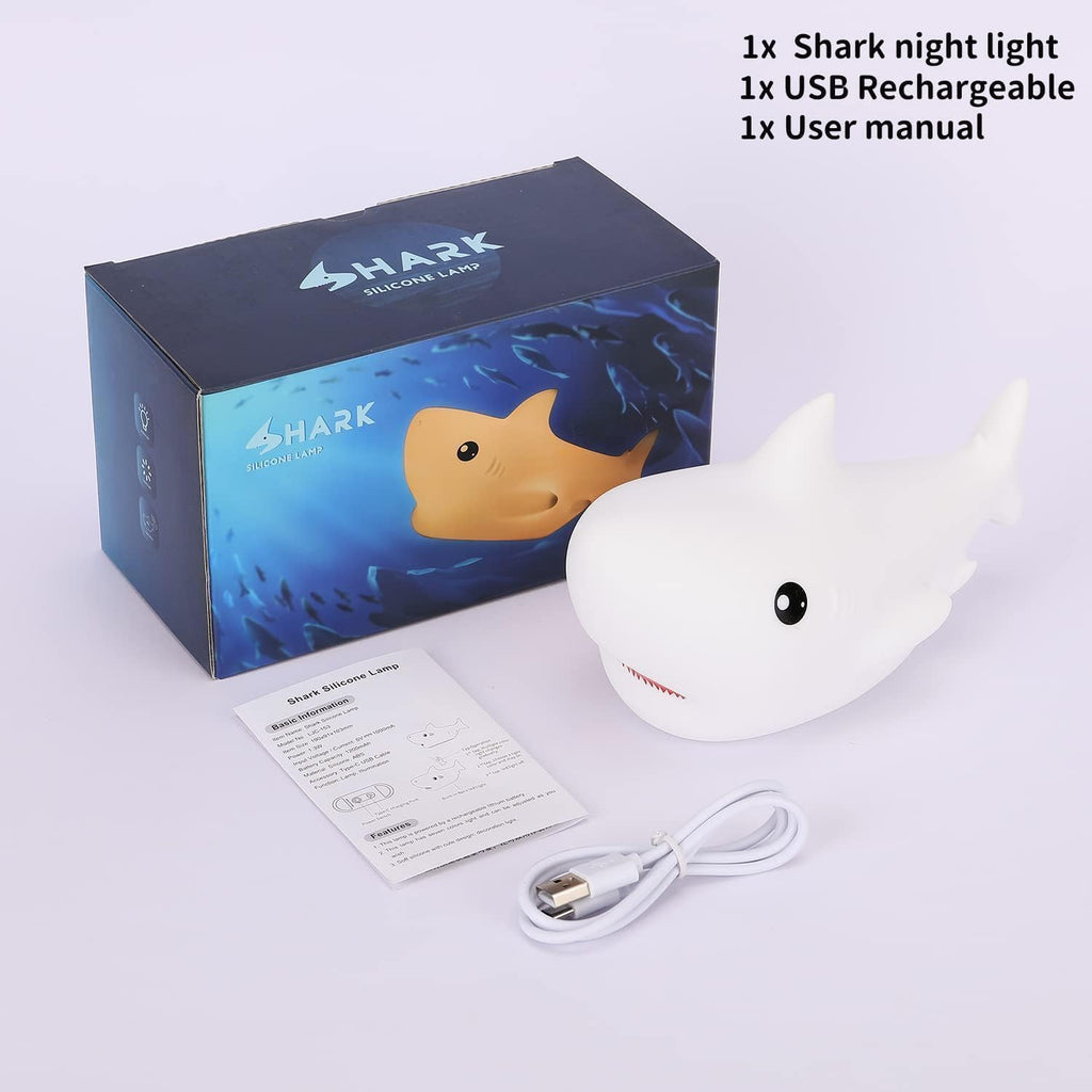 LOVERUIS Shark Night Light for Children, 7 Color Changing LED Portable Touch Baby Lamp, USB Rechargeable Silicone Animal Night Light for…