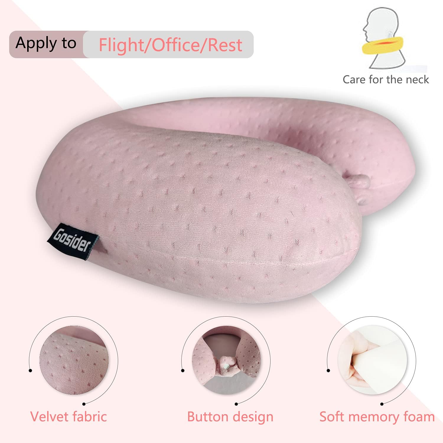 Neck Pillows for Sleeping Travel Pink Travel Pillow Comfortable U Shape Memory Foam Pillows Neck and Head Support Portable Travel Neck…