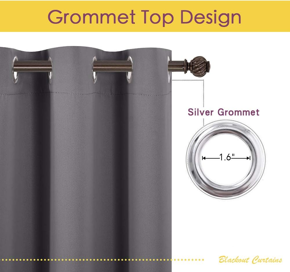 NICETOWN Grey Blackout Curtain Panels for Bedroom, Thermal Insulated Grommet Top Blackout Draperies and Drapes for Basement (2 Panels…