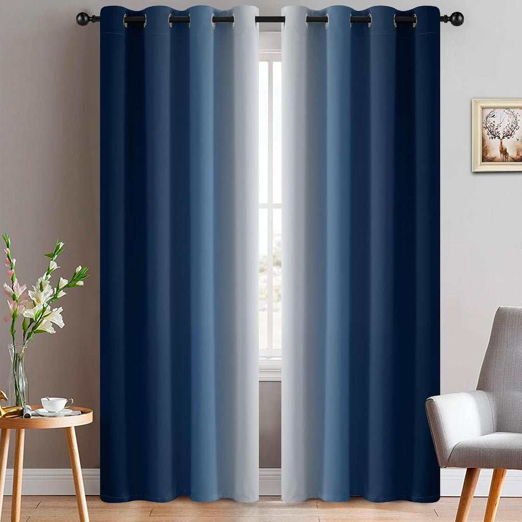 Yakamok Blue Ombre Curtains Room Darkening Grommet Curtains for Bedroom, Light Blocking Thermal Insulated Window Drapes for Living Room(2 P…